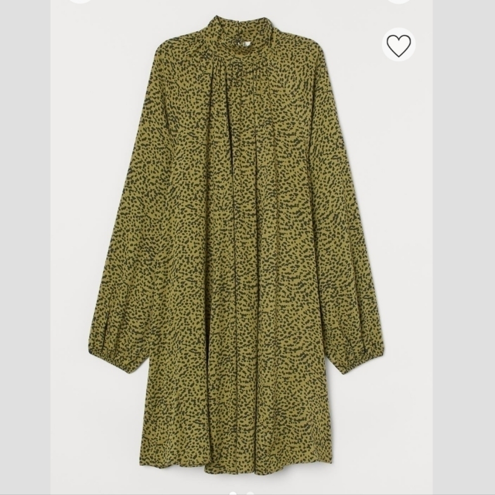 H&M khaki green leopard short draped dress Sz 6